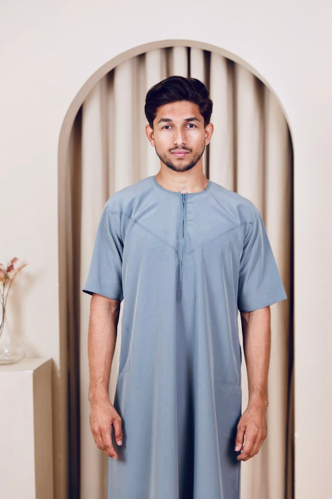 Half Sleeve Zip Thobe/ Jubbah - Light Blue matte