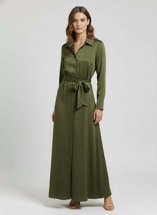 Maxi Belted Linen Feel Dress