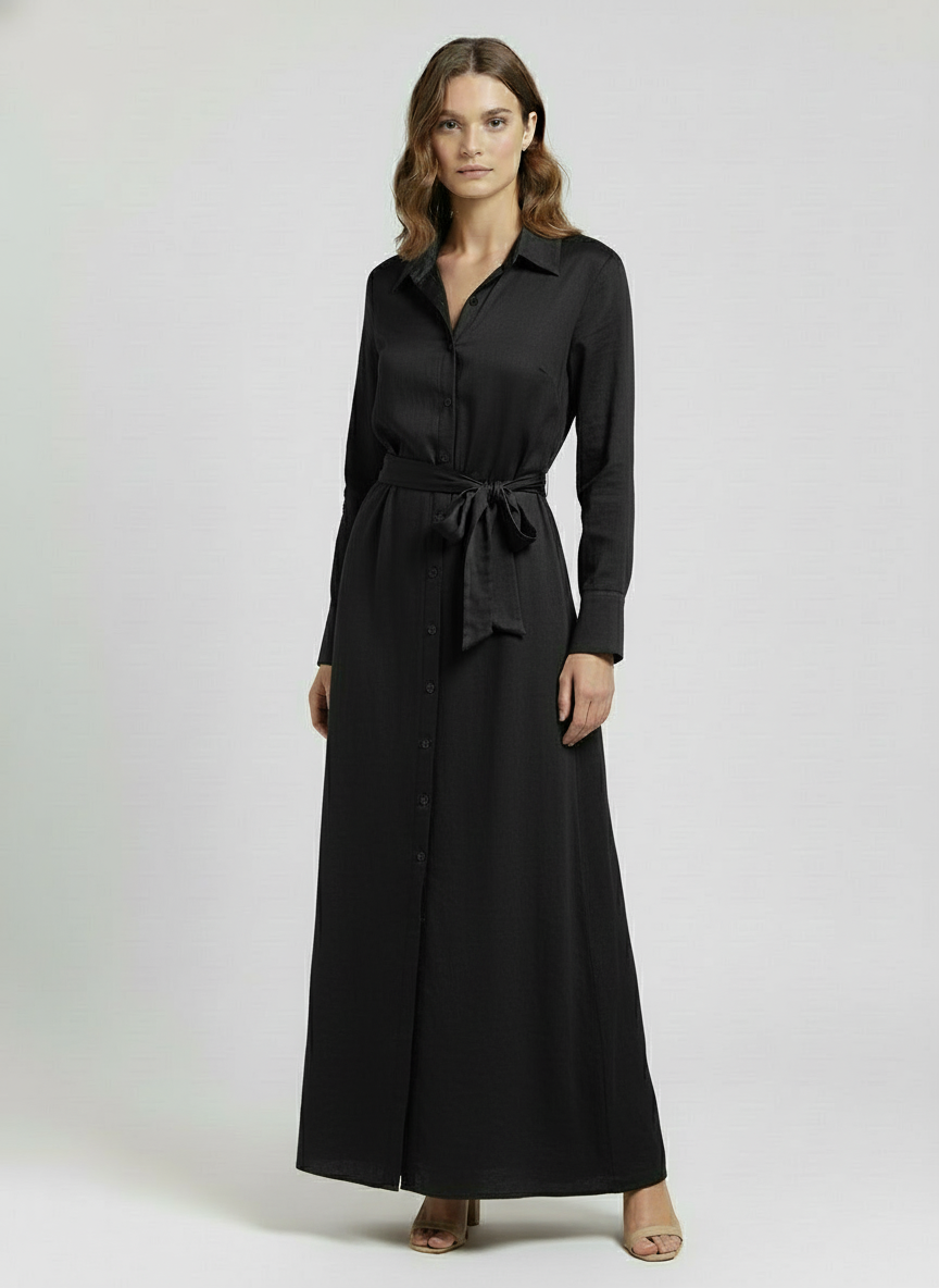 Maxi Belted Linen Feel Shirt Dress