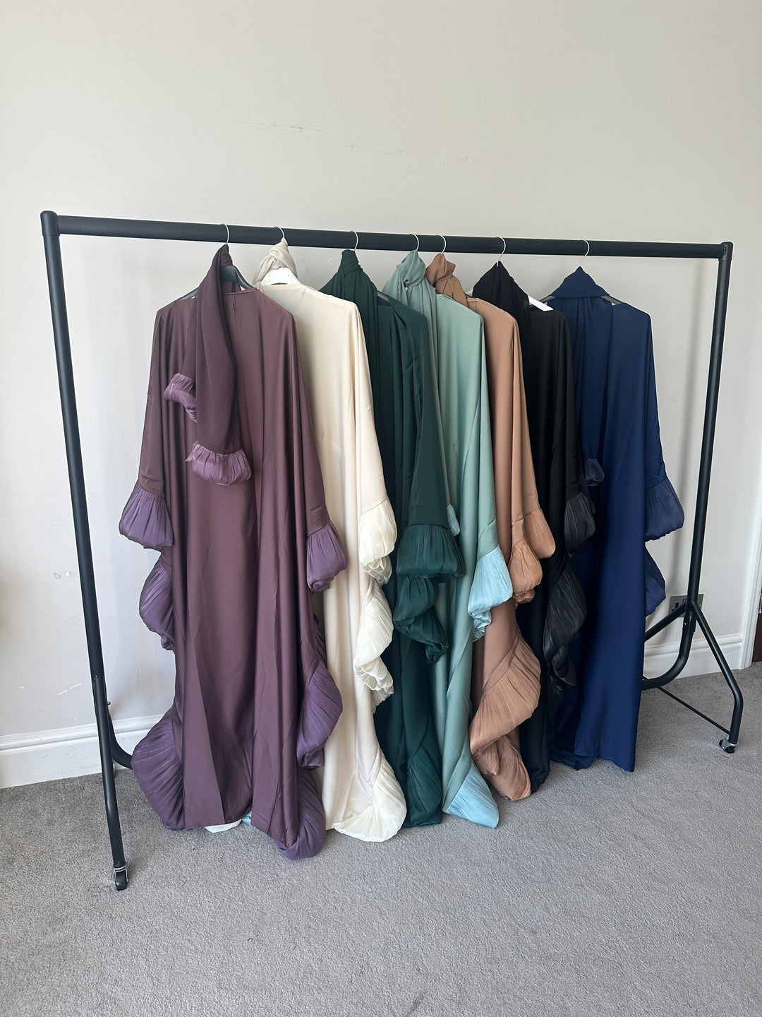 Ruffle Abayas with Inner ties Set Black