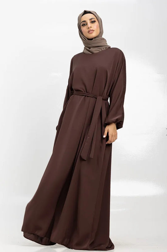 Nida Abaya with Elasticated cuffs in Brown  - ZA324
