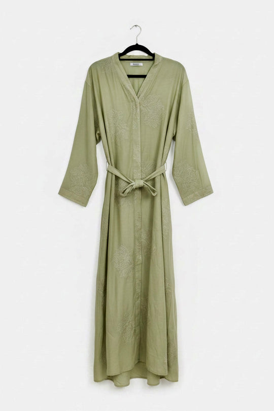 Embroidered Organza dress in Safe. Fully Lined