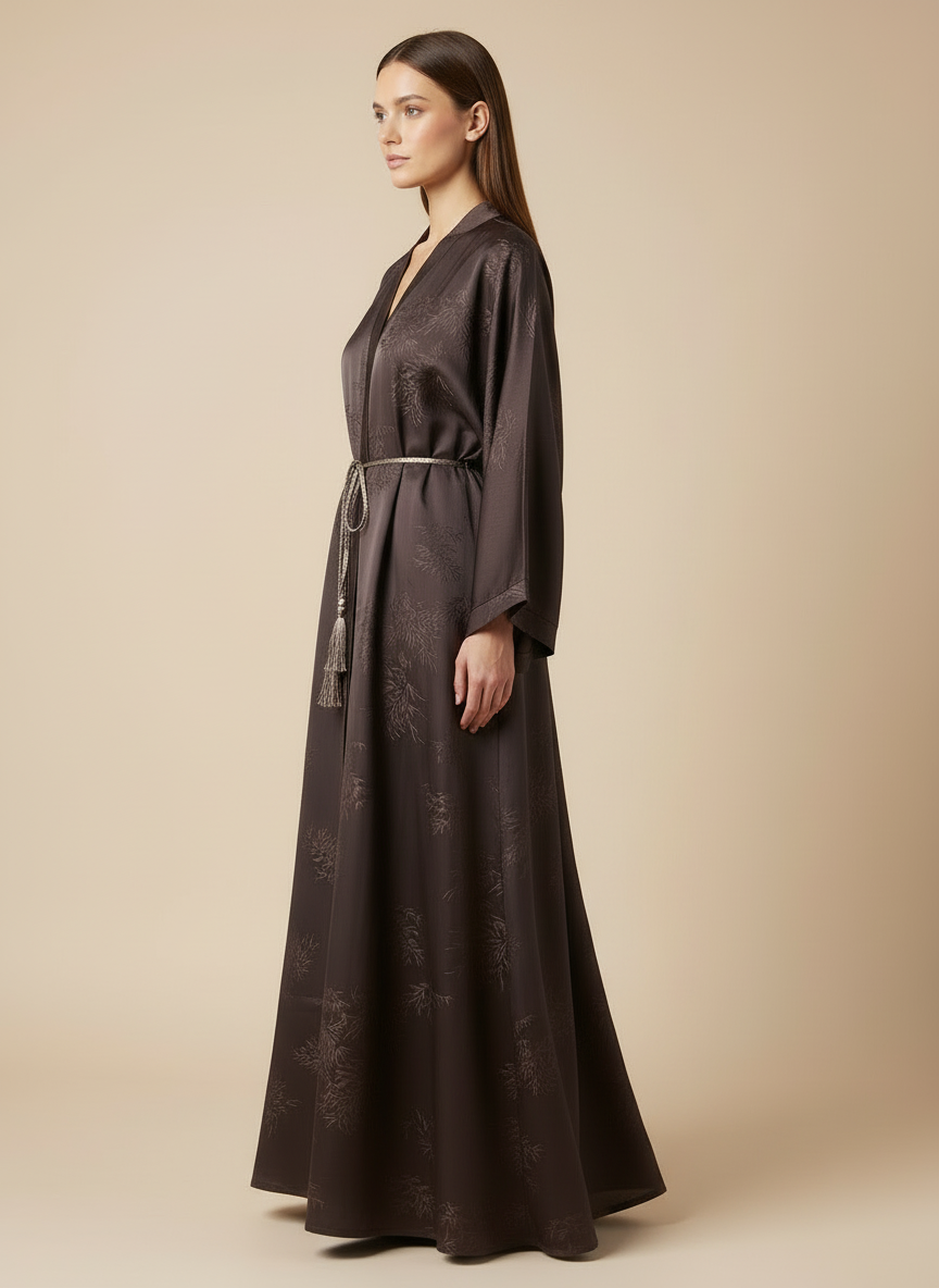 Jacquard print Abaya sets in Mocha Brown