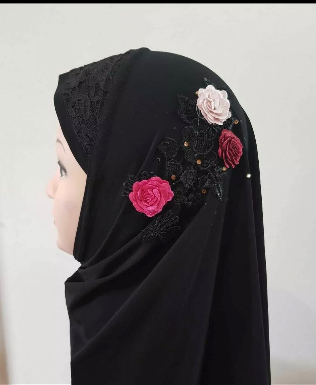 Decorated  lace motif Girls Fancy Hijabs in Small - Variety