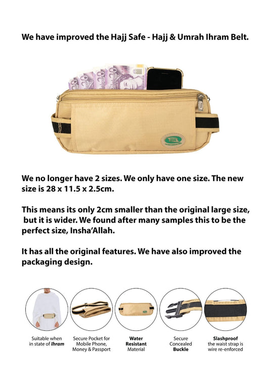 Hajj & Umrah Anti-Theft Waist Bag And Ihram Belt. Now also in Black