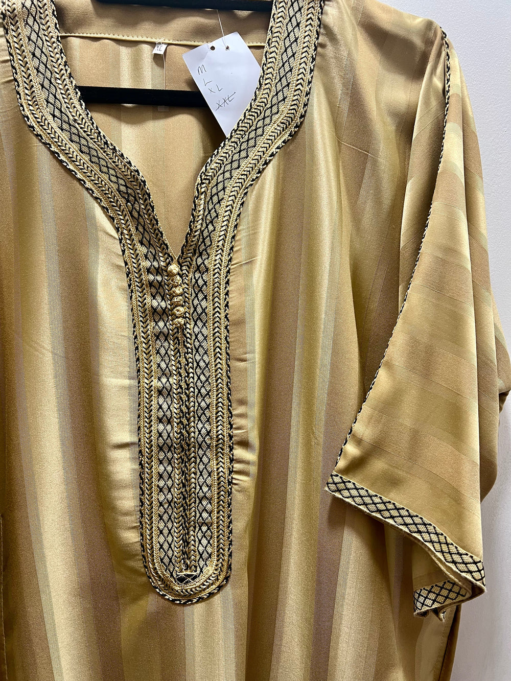 Moroccan Striped Half Sleeve Thobe/ Jubbah -Gold
