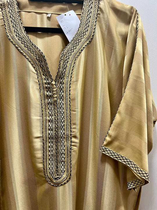 Moroccan Striped Half Sleeve Thobe/ Jubbah -Gold