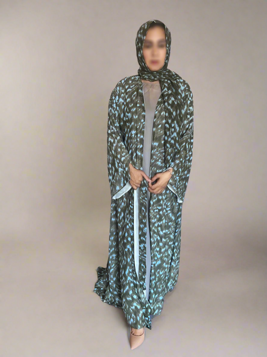 Print Double Chiffon Abaya in Khaki
