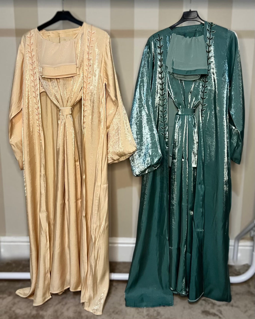 Rotana shimmer Abaya and Slip Full Teal Set TK