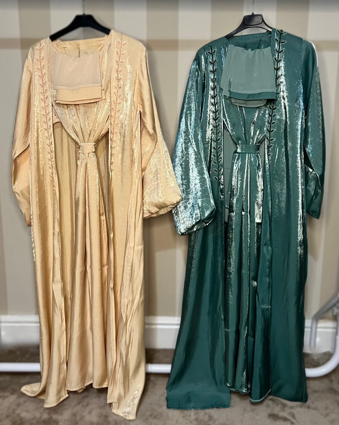 Rotana shimmer Abaya and Slip Full Teal Set TK