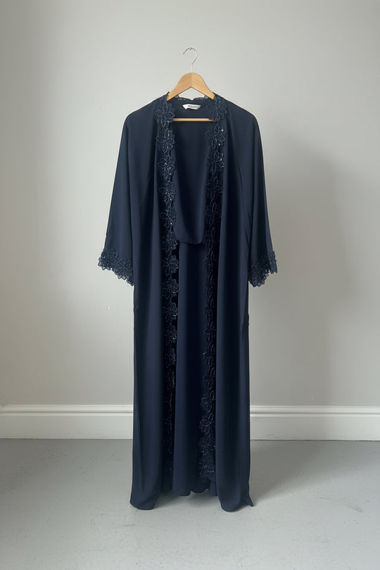 Floral Beaded Lace Edged Abaya Sets