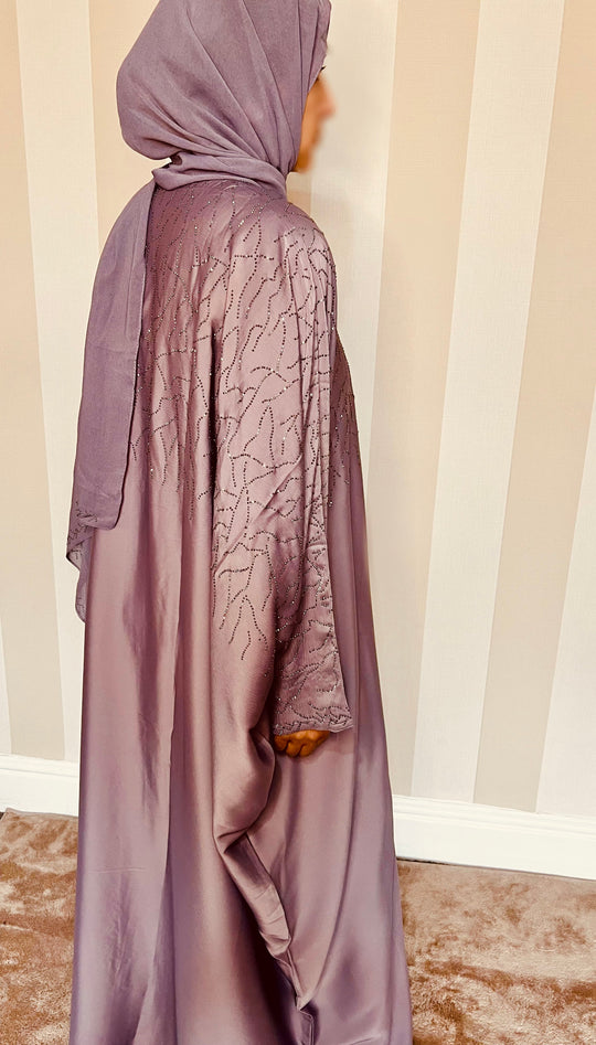 Luxurious Rhinestone Batwing Abaya Set in Rose Gold