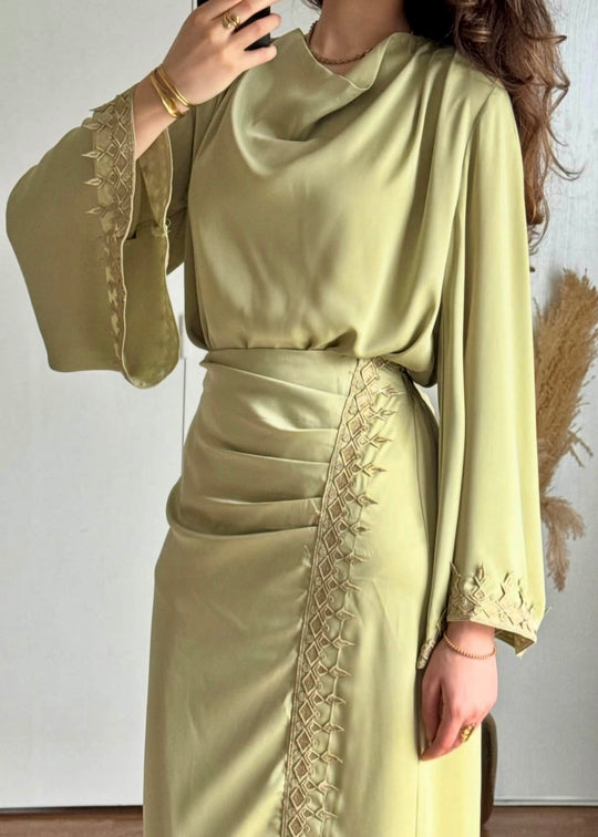 Embellished Satin Skirt and Top Sets