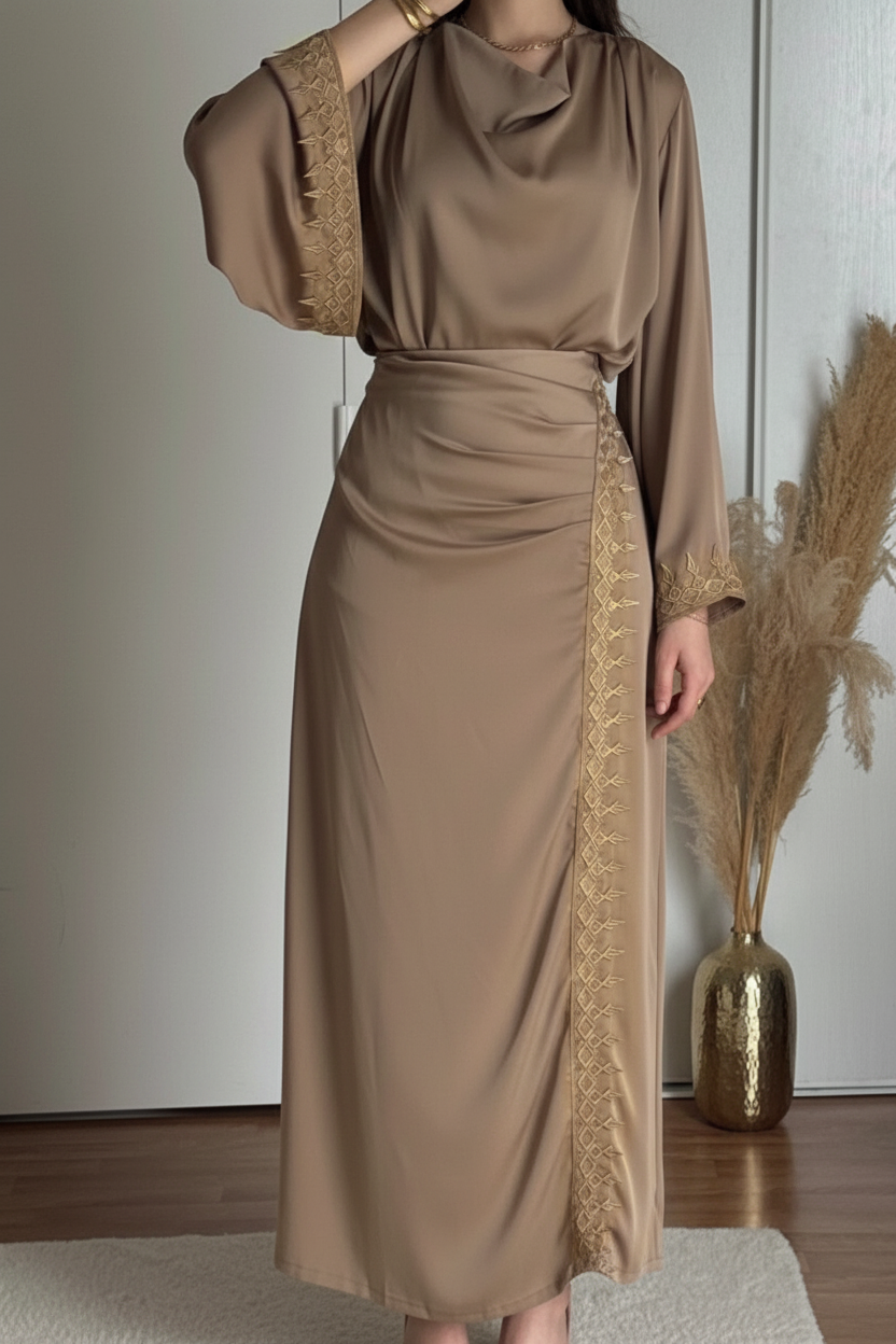Embellished Satin Skirt and Top Sets