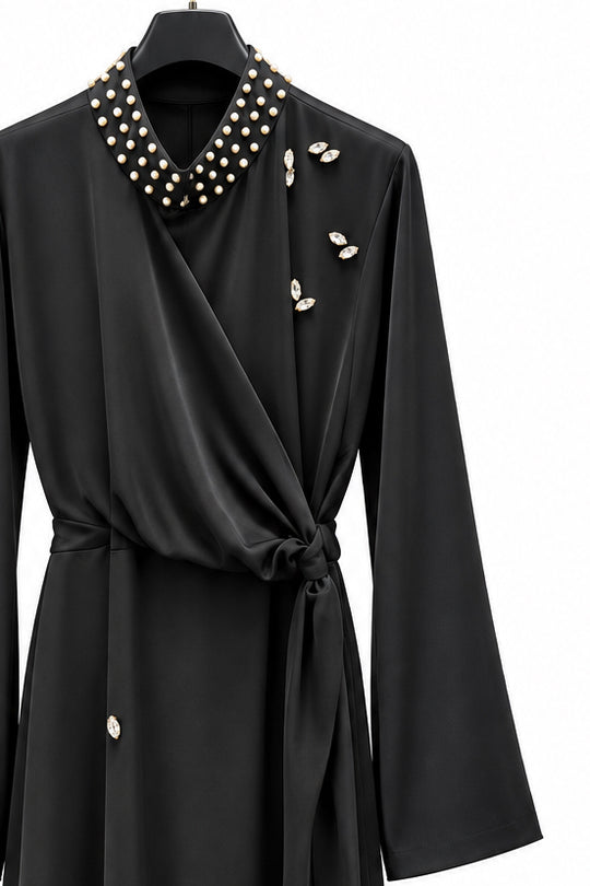 Crystal Gem Maxi Modest Dress - Black