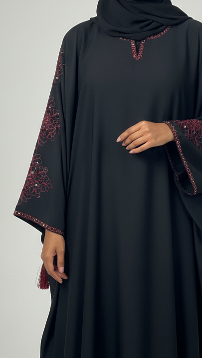 Embroidered Cutwork Batwing Abaya