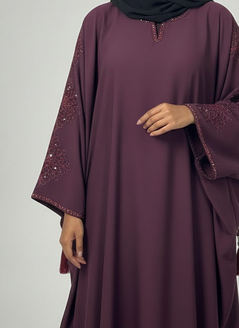 Embroidered Cutwork Batwing Abaya