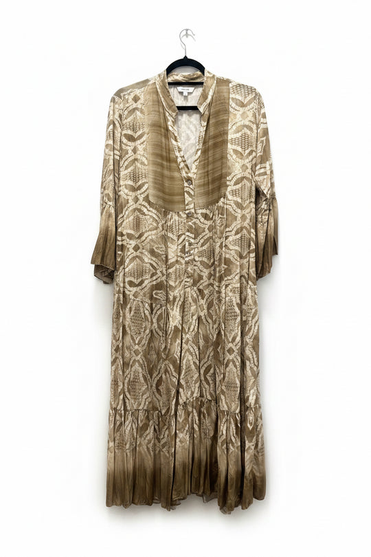 Beige Print Maxi Cotton Dress