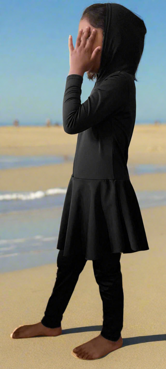 Girls Full Modest swimwear with Hood in Black