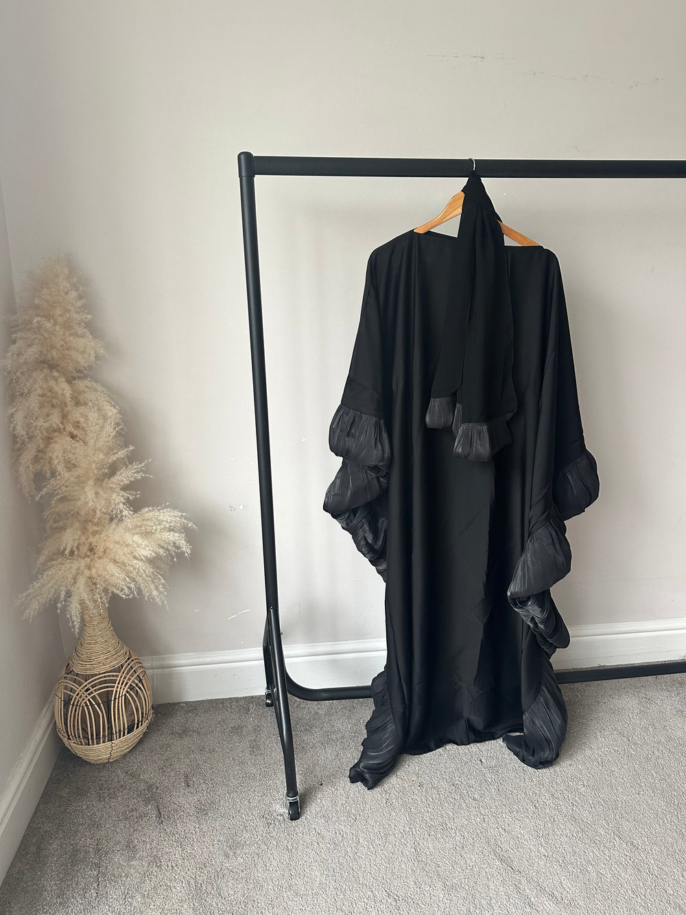 Ruffle Abayas with Inner ties Set Black