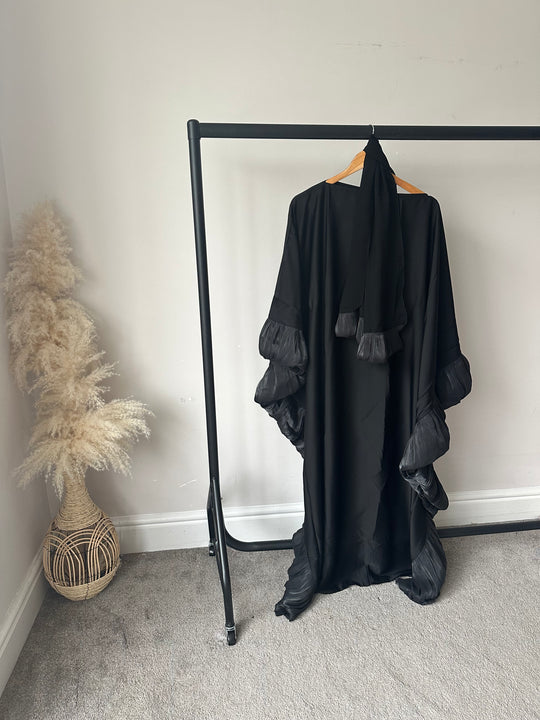 Ruffle Abayas with Inner ties Set Black