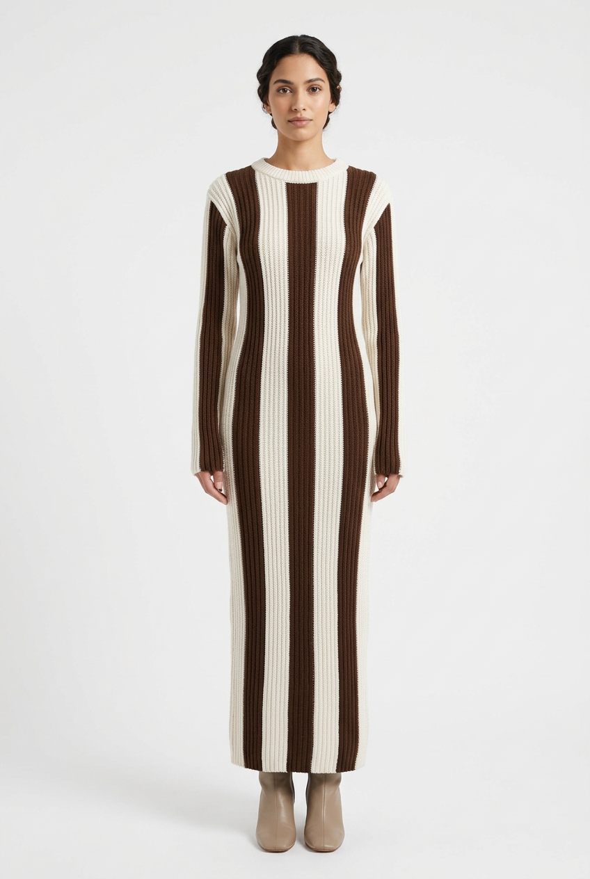 Knitted Midaxi Striped Jumper Winter  Dress