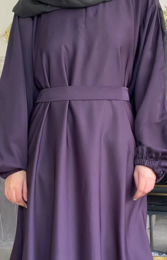 Nida Abaya with Elasticated cuffs and Zip pockets A- Dark Purple