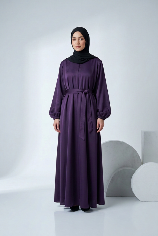 Nida Abaya with Elasticated cuffs and Zip pockets A- Dark Purple