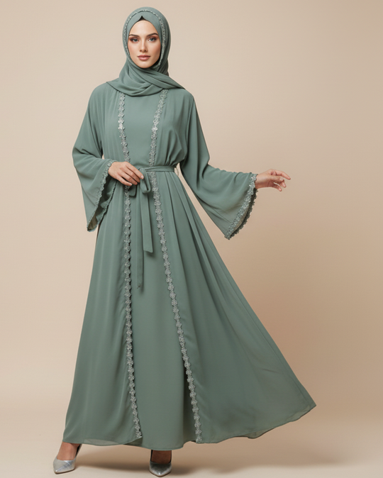 Daisy Chiffon Open Abaya with Scarf