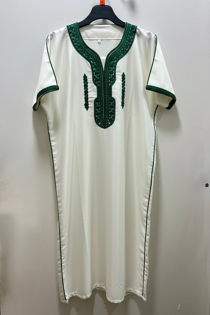 Boy’s Moroccan Thobe/Jubbah - Cream with Green