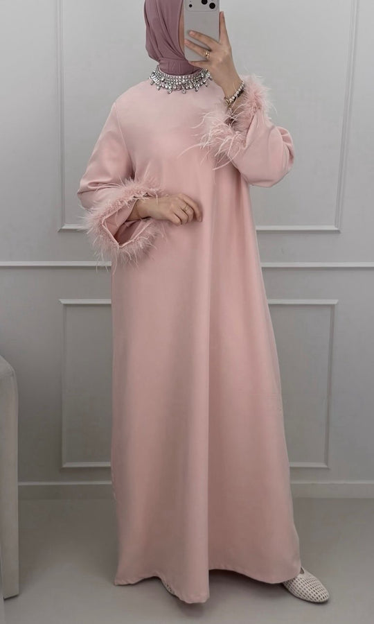 Fur Crystal Maxi Abaya Dresses
