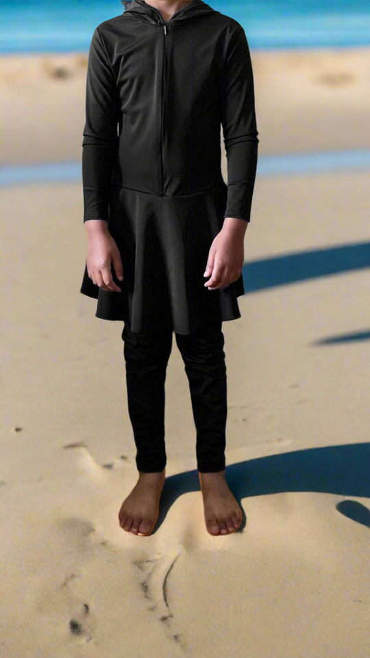 Girls Full Modest swimwear with Hood in Black