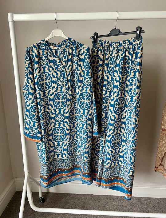 Full printed Bordered Long Line Coord