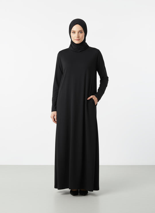 Winter Plain Jersey Abaya in Black