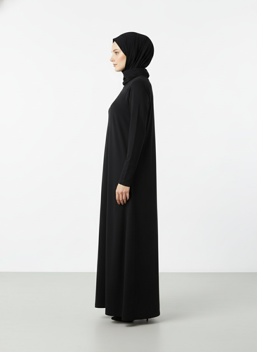 Winter Plain Jersey Abaya in Black