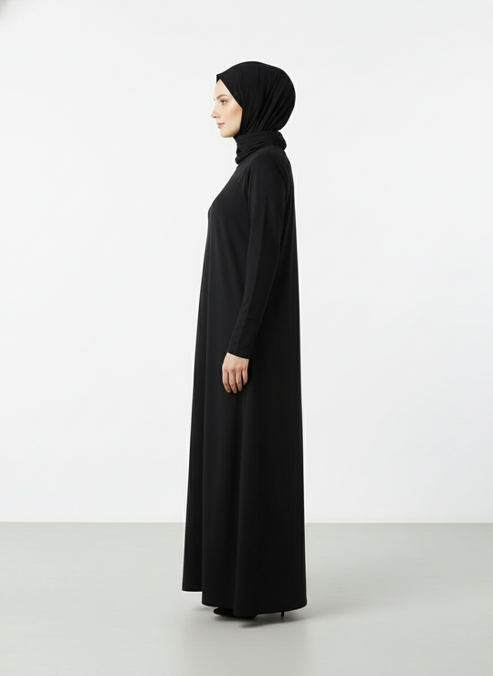 Winter Plain Jersey Abaya in Black