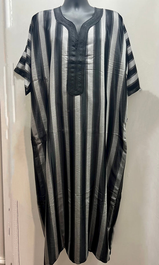 Moroccan Half Sleeve stripe Thobe/ Jubbah - Black & Grey