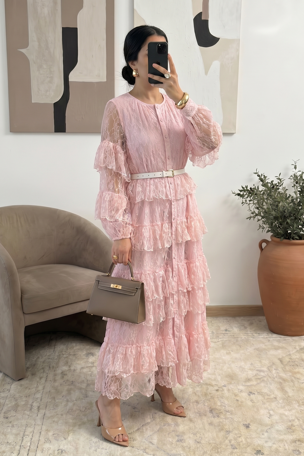 Lace Dresses with frills and belt