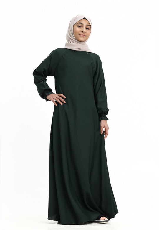 Umbrella Zip Girls Abaya in Green