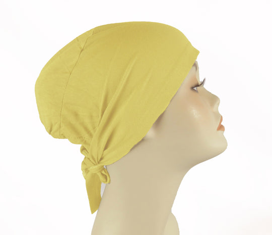 Plain Cotton tie back bonnets/ underscarf - Green and Yellow hues