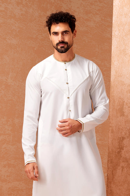 Faris Emirati Thobe/Jubba - Ivory Cream with Gold