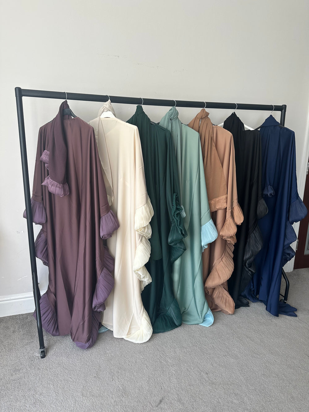 Ruffle Abaya with Inner ties Set Green