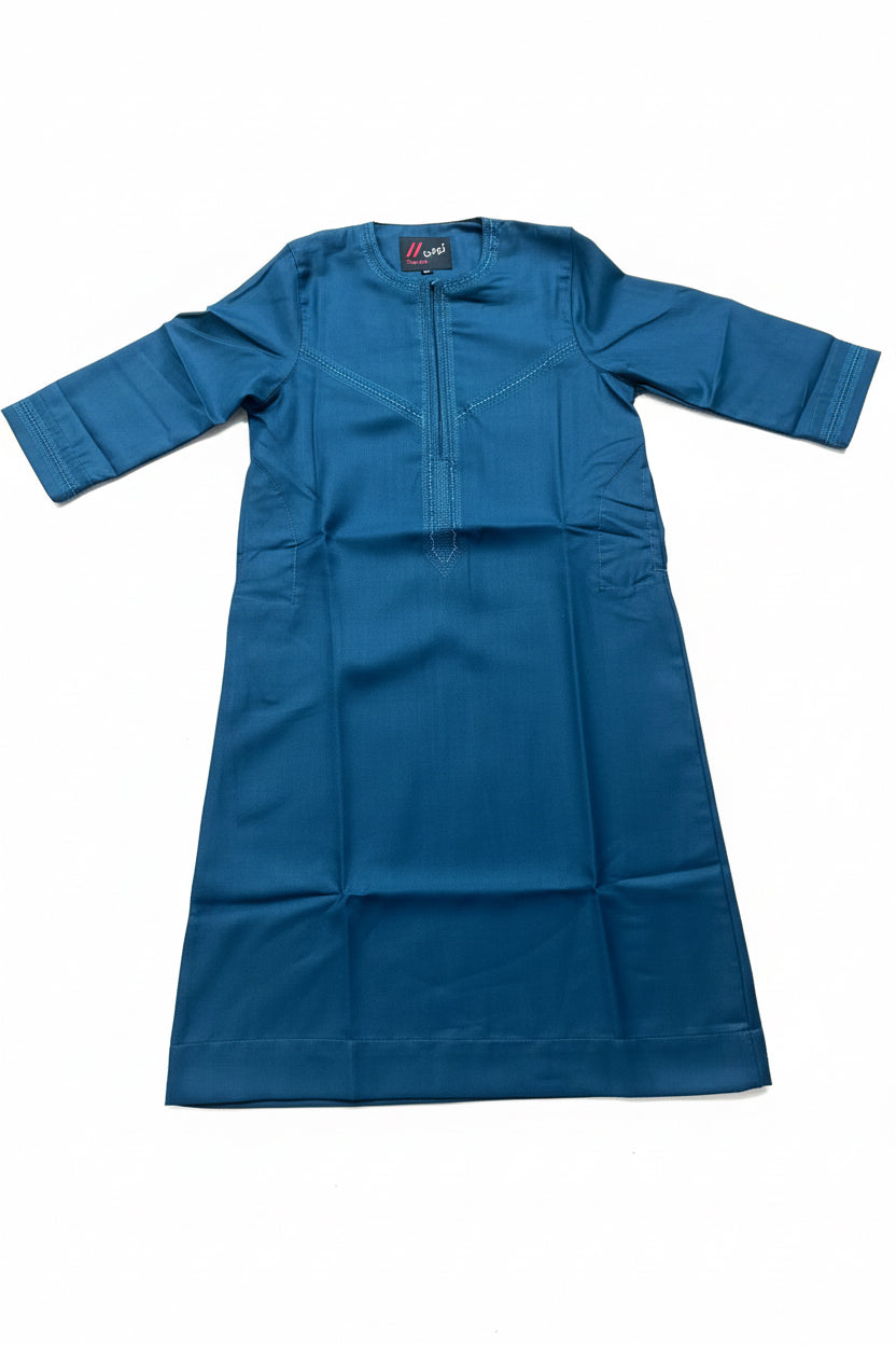 Boys Emirati Zip Thobe /Jubba in Teal Blue