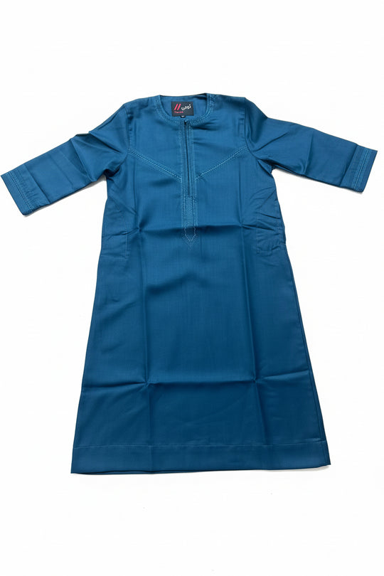 Boys Emirati Zip Thobe /Jubba in Teal Blue