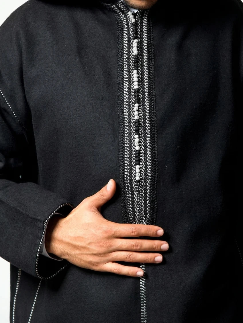 Winter Wool Hooded Moroccan Thobes - Black