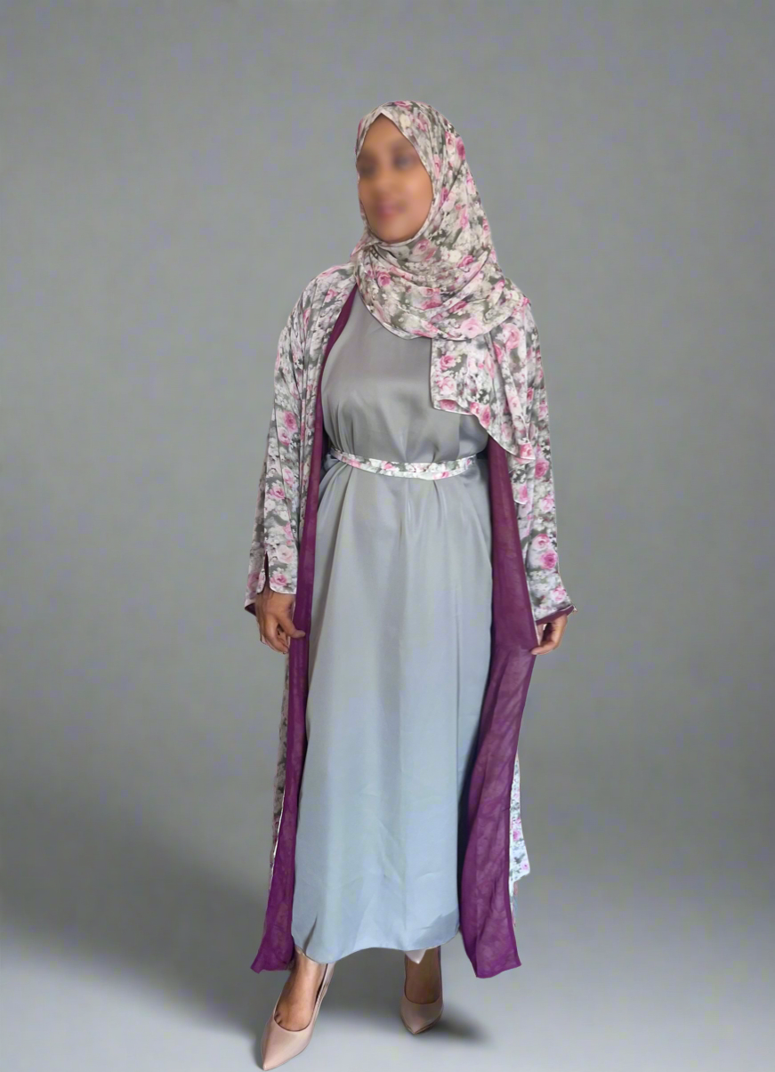Floral Print Chiffon Abaya in Pink Blossom