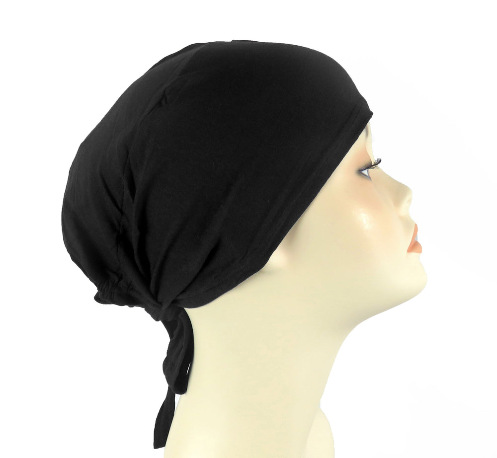 PLAIN TIE BONNET/CAP- BLACK