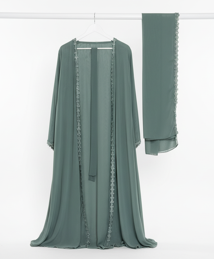 Daisy Chiffon Open Abaya with Scarf