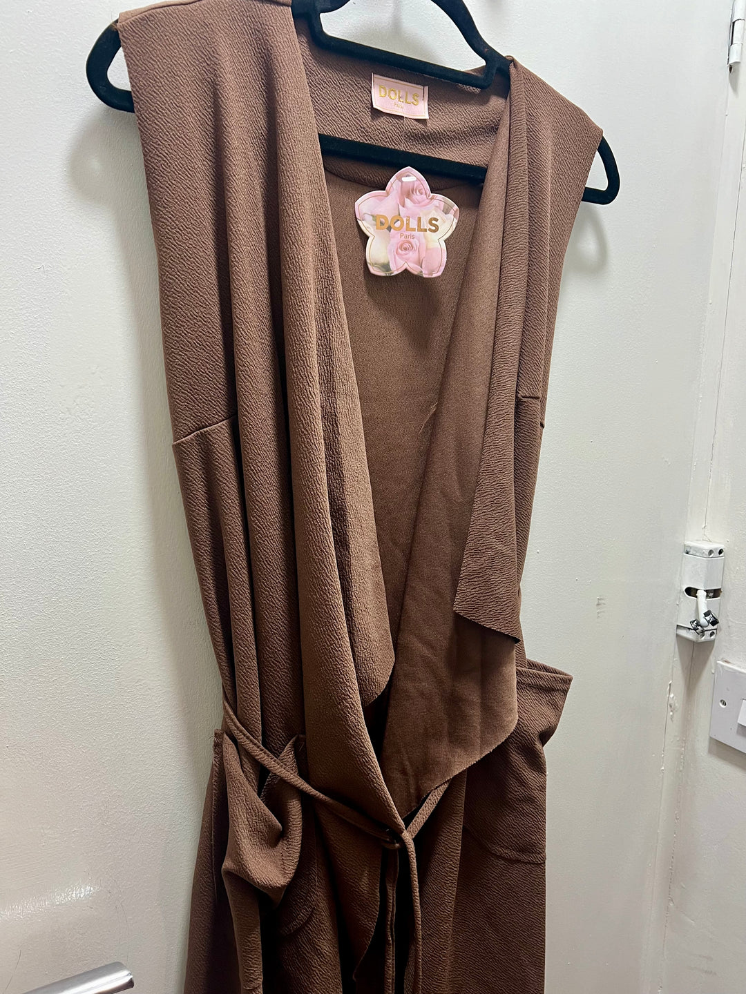 Waterfall Sleeveless Cardigan type Jacket with Pockets