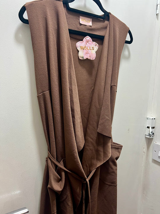 Waterfall Sleeveless Cardigan type Jacket with Pockets